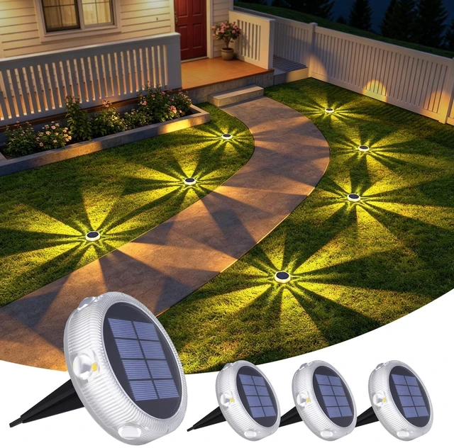Main image of YiLaie Solar Ground Lights Outdoor IP68 Waterproof, Warm White 4 Pack | Flat Solar Driveway Lights Stick On & Stake,Disc Landscape Lighting Outside for Deck,Garden,Lawn,Pathway,Dock,Step,pool