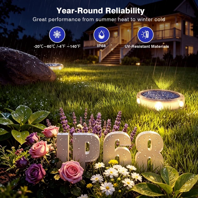 Alt view image 2 of 7 - YiLaie Solar Ground Lights Outdoor IP68 Waterproof, Warm White 4 Pack | Flat Solar Driveway Lights Stick On & Stake,Disc Landscape Lighting Outside for Deck,Garden,Lawn,Pathway,Dock,Step,pool