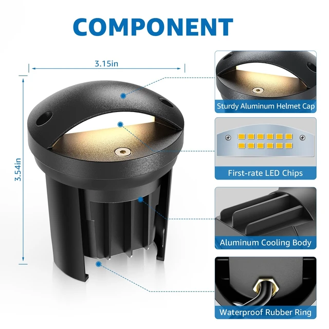 Alt view image 4 of 7 - SUNVIE 5W 3000K Low Voltage Well Lights Landscape LED in Ground, 6 Pack | 12-24V AC/DC, Anti-Glare, Die-cast Aluminum, Waterproof, Fastlock2 Wire Connectors, Landscape Lighting for Walkway, Pathway