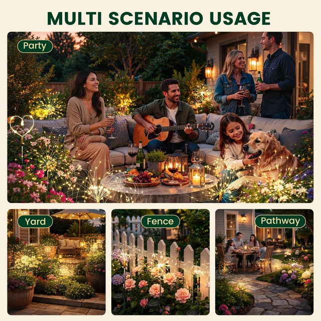 Alt view image 7 of 7 - SOLPEX Solar Garden Lights Outdoor, 4 Pack Firework Lights, Warm White | 120 LEDs, Twinkle Fairy Lights, Waterproof, Garden Decor, Solar Powered, for Yard, Patio, Planter, Pathway, Gifts for Mom