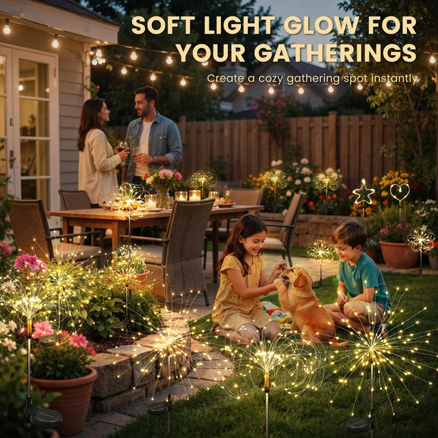 Alt view image 5 of 7 - SOLPEX Solar Garden Lights Outdoor, 4 Pack Firework Lights, Warm White | 120 LEDs, Twinkle Fairy Lights, Waterproof, Garden Decor, Solar Powered, for Yard, Patio, Planter, Pathway, Gifts for Mom