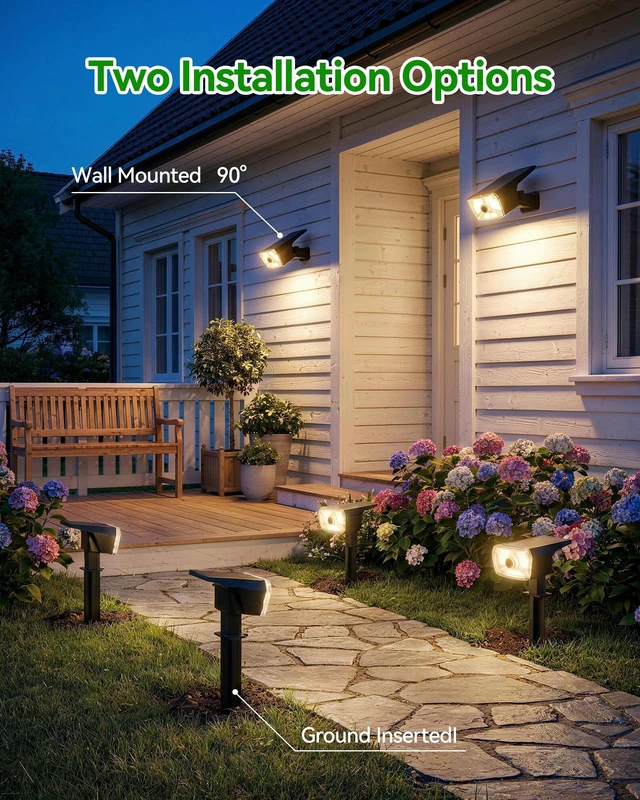 Alt view image 5 of 7 - TECKNET Solar Lights Outdoor Waterproof,Solar Spot Lights,108 LED,4 Pack | Auto On/Off Motion Sensor, 4 Lighting Modes & 3 Color Temps, 2-in-1 Solars Landscape Light for Outside, Garden, Yard