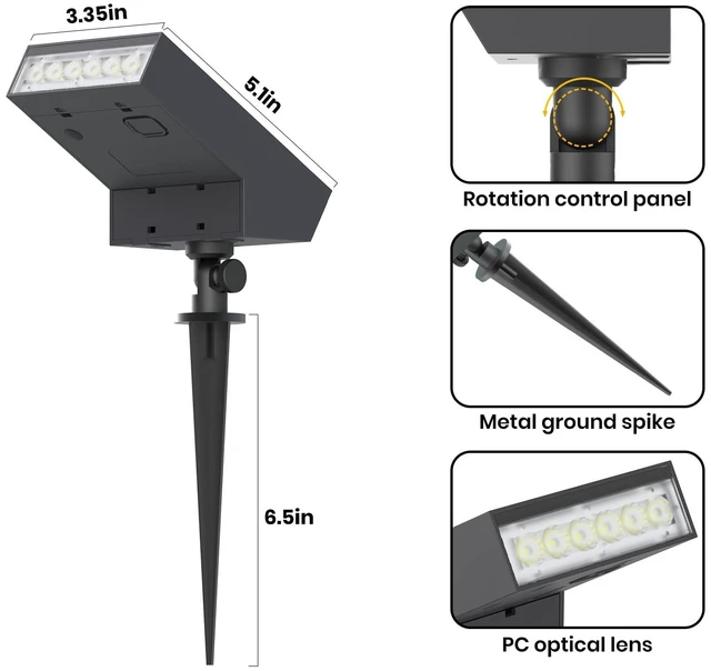 Alt view image 4 of 7 - SOTTLOT Solar Spot Light Outdoor,3000K Solar Yard Light, Metal Ground Spike | 4 Working Modes, 500LM Solar Lawn Light, IP65 Waterproof Solar Walkway Light for Landscape Garden, Patio, Backyard, 1pcs