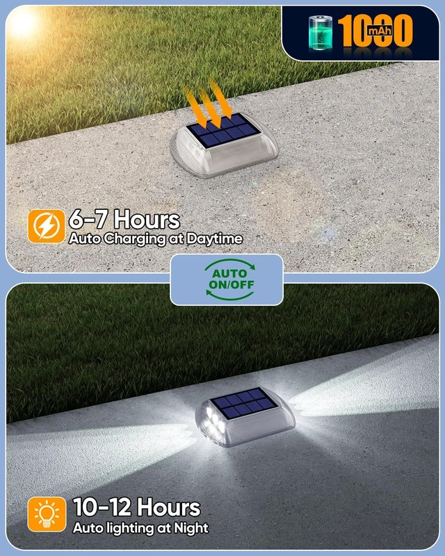 Alt view image 3 of 7 - Solar Driveway Lights Outdoor IP68 Waterproof Led 4 Pack White | Sturdy PC Shell, Stick on & Screw Mount, Markers Light for Outside Deck, Driveway, Step, Walkway, Patio, Pathway, Stair, pool