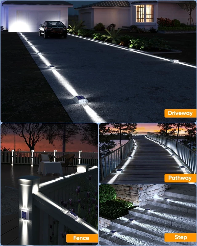 Alt view image 6 of 7 - Solar Driveway Lights Outdoor IP68 Waterproof Led 4 Pack White | Sturdy PC Shell, Stick on & Screw Mount, Markers Light for Outside Deck, Driveway, Step, Walkway, Patio, Pathway, Stair, pool