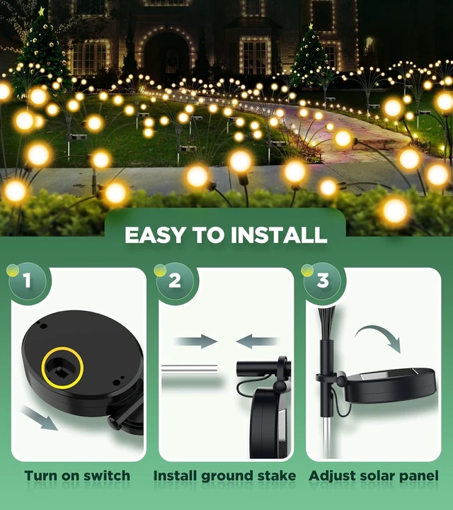 Alt view image 6 of 6 - Vibrant Solar Garden Lights, Ultra Bright Solar Powered Firefly Lights Outdoor Waterproof, High Flexibility Starburst Swaying Light, 8 LED Landscape Lighting Decorative for Pathway Patio Yard