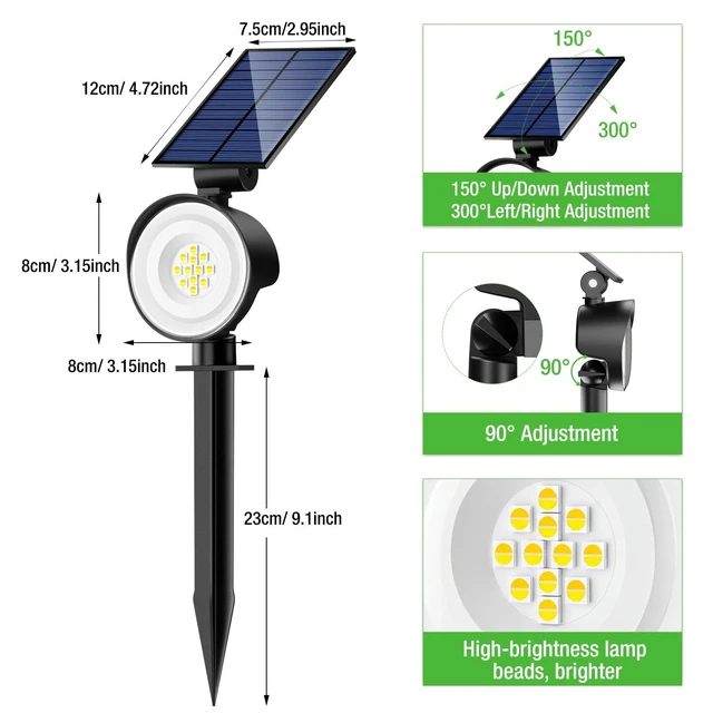 Alt view image 5 of 7 - nipify Solar Spot Lights Outdoor Waterproof, 3 CCT Landscape Spotlights | 4 Pack/2 Brightness, Adjustable Solar Panels, Auto On/Off, Uplights Lighting for Outside Garden Yard Trees Walkway Pathway