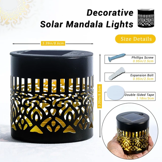 Alt view image 2 of 7 - PDOSOCK 6 Pack Decorative Solar Mandala Lights, Waterproof Solar Mandala Lights Outdoor, Solar Powered Outdoor Deck Step Wall Lights, for Terrace, Courtyard, Backyard and Garden