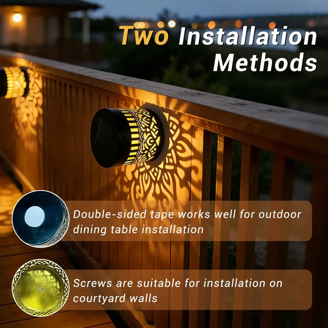 Alt view image 4 of 7 - PDOSOCK 6 Pack Decorative Solar Mandala Lights, Waterproof Solar Mandala Lights Outdoor, Solar Powered Outdoor Deck Step Wall Lights, for Terrace, Courtyard, Backyard and Garden