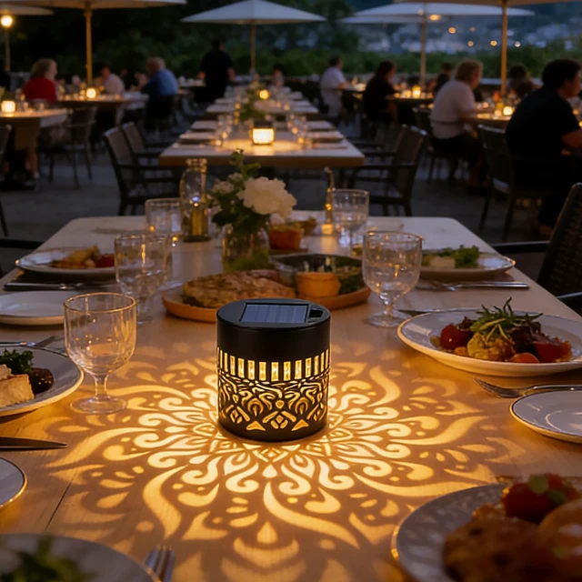 Alt view image 6 of 7 - PDOSOCK 6 Pack Decorative Solar Mandala Lights, Waterproof Solar Mandala Lights Outdoor, Solar Powered Outdoor Deck Step Wall Lights, for Terrace, Courtyard, Backyard and Garden