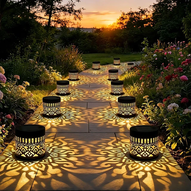 Alt view image 7 of 7 - PDOSOCK 6 Pack Decorative Solar Mandala Lights, Waterproof Solar Mandala Lights Outdoor, Solar Powered Outdoor Deck Step Wall Lights, for Terrace, Courtyard, Backyard and Garden