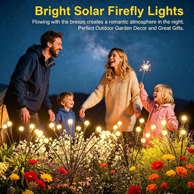 Alt view image 4 of 7 - Solar Lights Outdoor 4-Pack 32 LEDs Garden Firefly Light Decoration | IP65 Waterproof Outdoor Decor,Garden Decor for Yard,Patio,Pathway Decoration,Unique Gifts for Women and Grandma (Warm White)