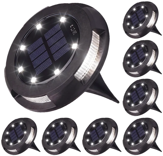 Main image of 8 Pack Solar Ground Lights Uplight Sidelight 4000K Driveway Lights | 4.41In IP65 Waterproof Auto Dusk to Dawn Cool White LED Solar Landscape Lighting Walkway Lights for Yard, ETL UL CSA Qulified