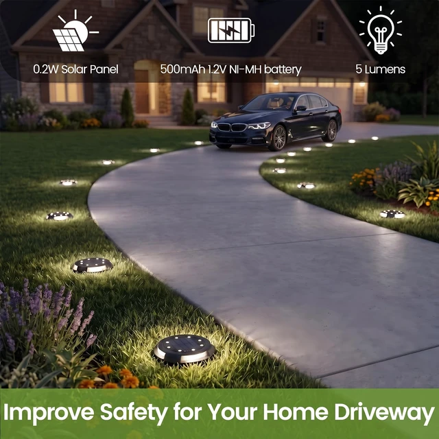 Alt view image 3 of 7 - 8 Pack Solar Ground Lights Uplight Sidelight 4000K Driveway Lights | 4.41In IP65 Waterproof Auto Dusk to Dawn Cool White LED Solar Landscape Lighting Walkway Lights for Yard, ETL UL CSA Qulified