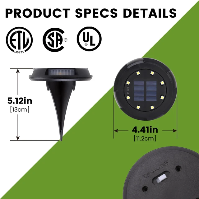 Alt view image 5 of 7 - 8 Pack Solar Ground Lights Uplight Sidelight 4000K Driveway Lights | 4.41In IP65 Waterproof Auto Dusk to Dawn Cool White LED Solar Landscape Lighting Walkway Lights for Yard, ETL UL CSA Qulified