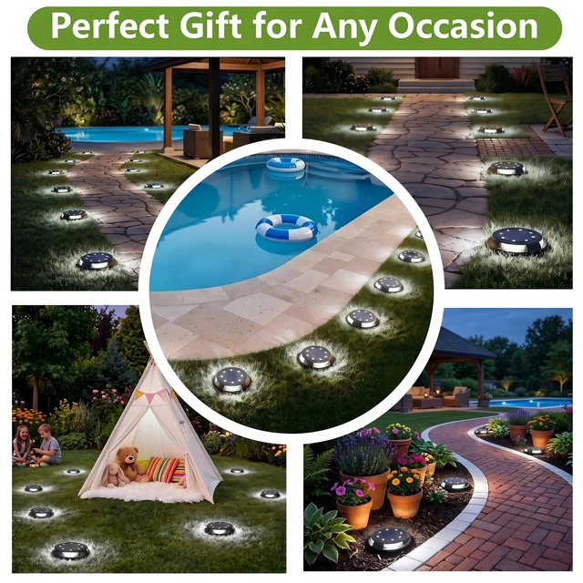 Alt view image 7 of 7 - 8 Pack Solar Ground Lights Uplight Sidelight 4000K Driveway Lights | 4.41In IP65 Waterproof Auto Dusk to Dawn Cool White LED Solar Landscape Lighting Walkway Lights for Yard, ETL UL CSA Qulified