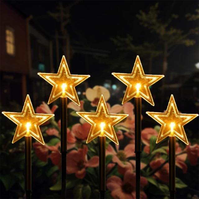 Main image of Solar Christmas Pathway Lights, 5 Pack Solar Christmas Decor Star Lights Outdoor Waterproof Stake Lights Garden Decorative Lights Walkway Lights for Landscape Yard Lawn Patio Wedding Party(Warm White)