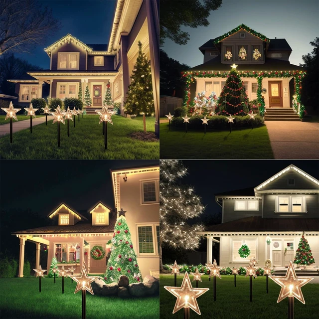 Alt view image 3 of 7 - Solar Christmas Pathway Lights, 5 Pack Solar Christmas Decor Star Lights Outdoor Waterproof Stake Lights Garden Decorative Lights Walkway Lights for Landscape Yard Lawn Patio Wedding Party(Warm White)