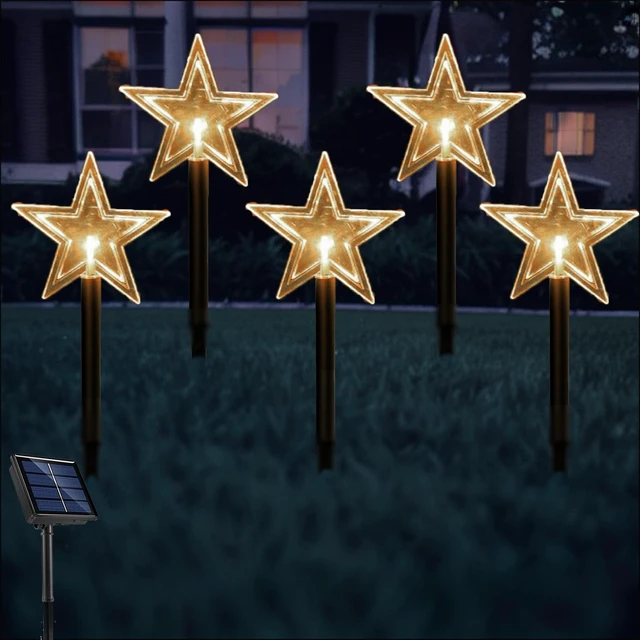 Alt view image 2 of 7 - Solar Christmas Pathway Lights, 5 Pack Solar Christmas Decor Star Lights Outdoor Waterproof Stake Lights Garden Decorative Lights Walkway Lights for Landscape Yard Lawn Patio Wedding Party(Warm White)