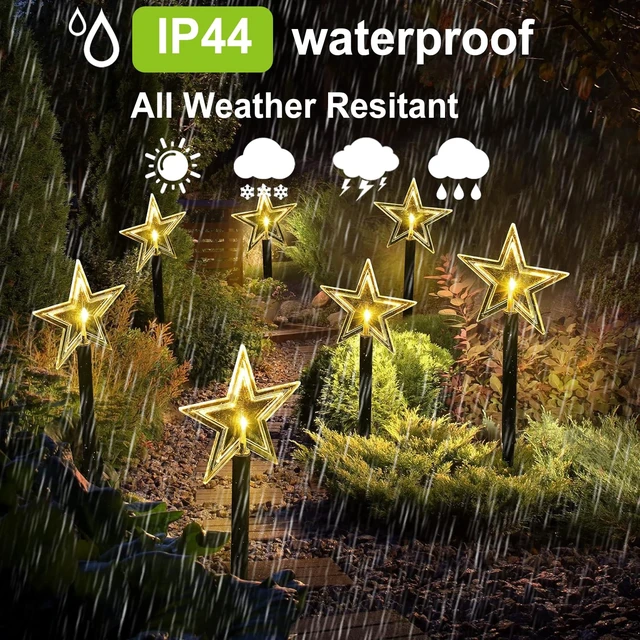 Alt view image 4 of 7 - Solar Christmas Pathway Lights, 5 Pack Solar Christmas Decor Star Lights Outdoor Waterproof Stake Lights Garden Decorative Lights Walkway Lights for Landscape Yard Lawn Patio Wedding Party(Warm White)