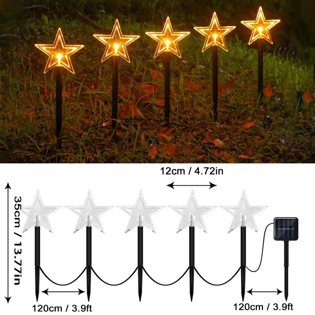 Alt view image 5 of 7 - Solar Christmas Pathway Lights, 5 Pack Solar Christmas Decor Star Lights Outdoor Waterproof Stake Lights Garden Decorative Lights Walkway Lights for Landscape Yard Lawn Patio Wedding Party(Warm White)