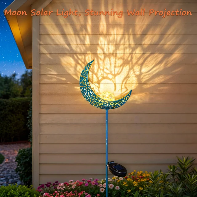 Alt view image 4 of 7 - Homeimpro Moon Solar Garden Lights Outdoor Stakes, Waterproof Crackle Glass Metal Yard Lights for Lawn, Patio Accessories, Backyard Decor, Birthday Gifts for Mom