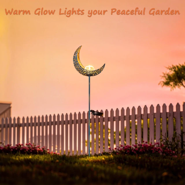 Alt view image 6 of 7 - Homeimpro Moon Solar Garden Lights Outdoor Stakes, Waterproof Crackle Glass Metal Yard Lights for Lawn, Patio Accessories, Backyard Decor, Birthday Gifts for Mom
