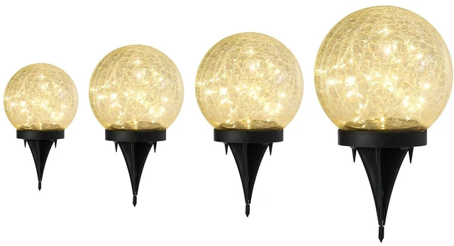 Main image of Outdoor Waterproof IP65 Solar Globe Lights, Led Solar Light Balls for Lawn Garden Patio Table Art Decoration, Yard Landscape Illuminated Cracked Glass Sphere Gazing Ball Lights, Round Ornaments Orbs