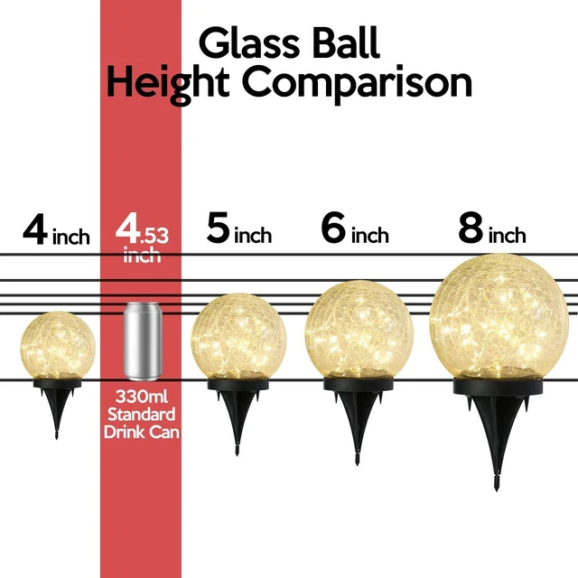 Alt view image 6 of 7 - Outdoor Waterproof IP65 Solar Globe Lights, Led Solar Light Balls for Lawn Garden Patio Table Art Decoration, Yard Landscape Illuminated Cracked Glass Sphere Gazing Ball Lights, Round Ornaments Orbs