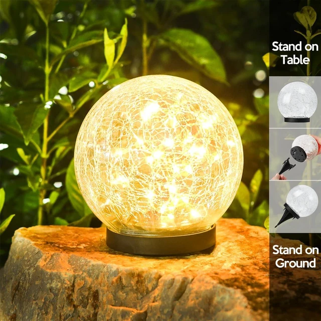 Alt view image 7 of 7 - Outdoor Waterproof IP65 Solar Globe Lights, Led Solar Light Balls for Lawn Garden Patio Table Art Decoration, Yard Landscape Illuminated Cracked Glass Sphere Gazing Ball Lights, Round Ornaments Orbs