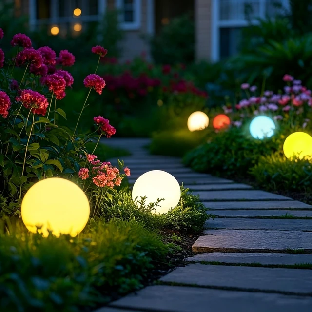 Alt view image 2 of 7 - 8 inch Solar Glowing Globe Light, 16 RGB Colors Changing Solar Garden Ball Light, Auto-On/Off LED Glow Ball W/Remote, Waterproof Landscape Lighting Globe W/Ground Stake for Patio Yard Pathway Decor