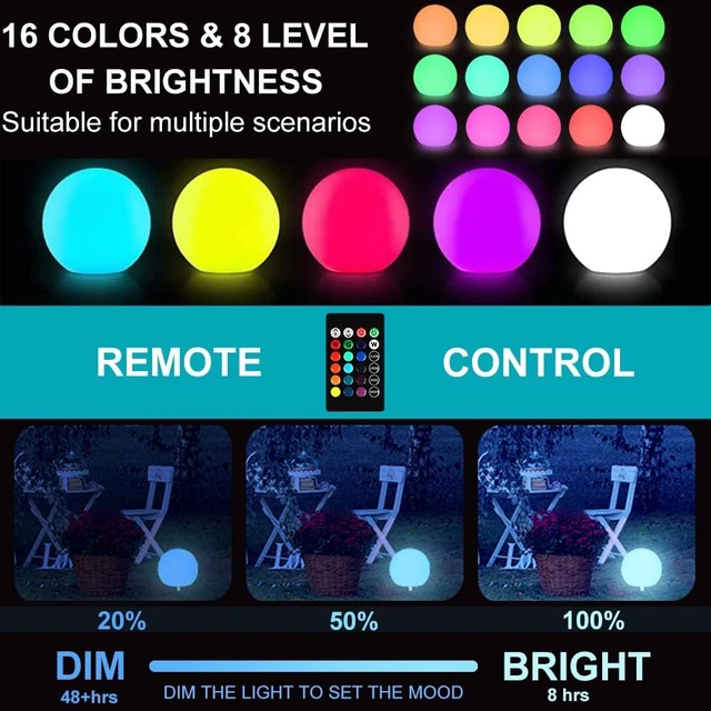Alt view image 4 of 7 - 8 inch Solar Glowing Globe Light, 16 RGB Colors Changing Solar Garden Ball Light, Auto-On/Off LED Glow Ball W/Remote, Waterproof Landscape Lighting Globe W/Ground Stake for Patio Yard Pathway Decor
