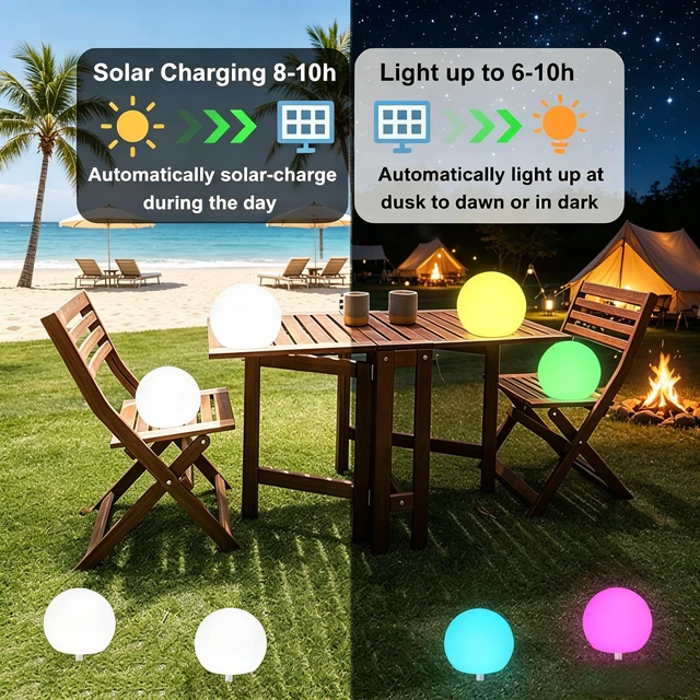 Alt view image 3 of 7 - 8 inch Solar Glowing Globe Light, 16 RGB Colors Changing Solar Garden Ball Light, Auto-On/Off LED Glow Ball W/Remote, Waterproof Landscape Lighting Globe W/Ground Stake for Patio Yard Pathway Decor