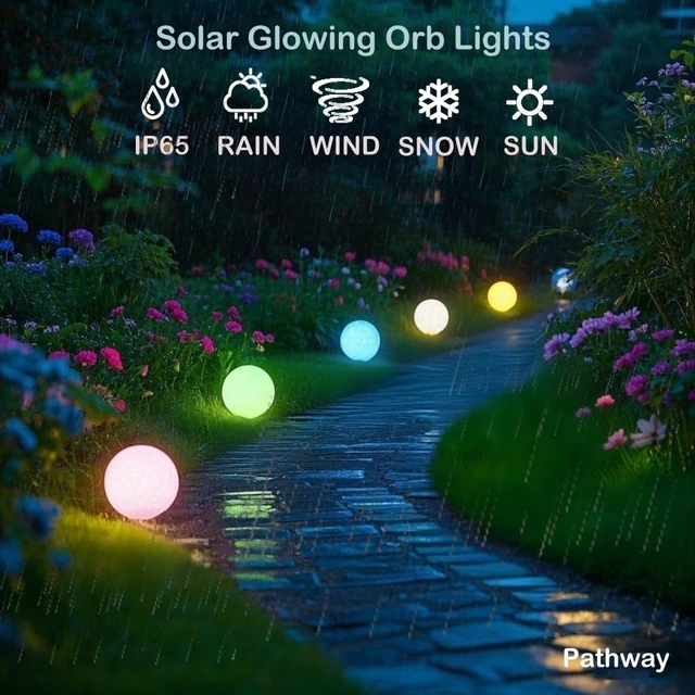 Alt view image 5 of 7 - 8 inch Solar Glowing Globe Light, 16 RGB Colors Changing Solar Garden Ball Light, Auto-On/Off LED Glow Ball W/Remote, Waterproof Landscape Lighting Globe W/Ground Stake for Patio Yard Pathway Decor
