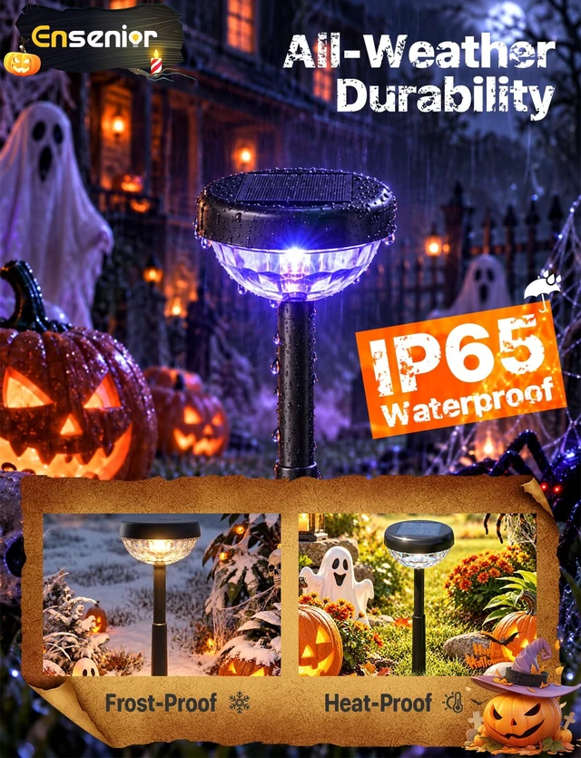 Alt view image 5 of 7 - Ensenior Color Changing Solar Lights Outdoor, 6 Pack, Unique Light Pattern | 7-Color RGB Gradient Mode/Cool White Mode, IP65 waterproof, Adjustable Height, Solar Lights for Garden Decor