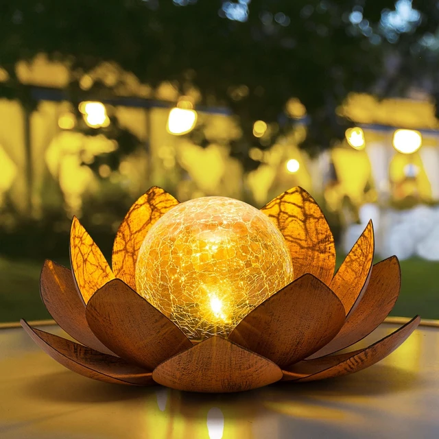 Main image of AIINY Solar Light Outdoor(2Pack), Art Crackle Globe Glass Lotus Decoration, Solar LED Waterproof Metal Flower Lights for Patio,Lawn,Walkway,Tabletop