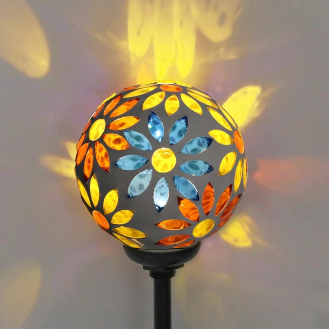 Alt view image 7 of 7 - Afirst Solar Outdoor Decorative Light, Mosaic Stake for Yard Decor, 3.5" | 3.5" Flower Pattern Mosaic Glass Ball Stake, Waterproof Design, Solar Lights for Lawn, Yard & Pathway Decor, Yellow
