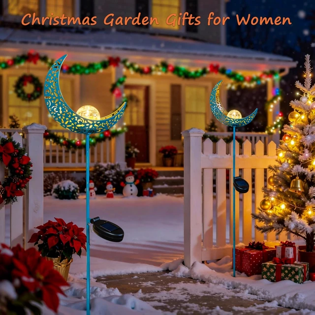 Alt view image 2 of 7 - Homeimpro Moon Solar Garden Lights Outdoor Stakes, Waterproof Crackle Glass Metal Yard Lights for Lawn, Patio Accessories, Backyard Decor, Birthday Gifts for Mom
