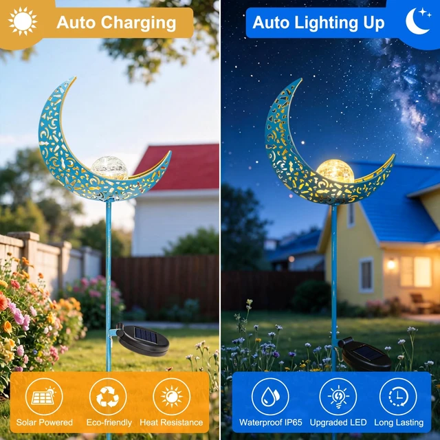 Alt view image 5 of 7 - Homeimpro Moon Solar Garden Lights Outdoor Stakes, Waterproof Crackle Glass Metal Yard Lights for Lawn, Patio Accessories, Backyard Decor, Birthday Gifts for Mom
