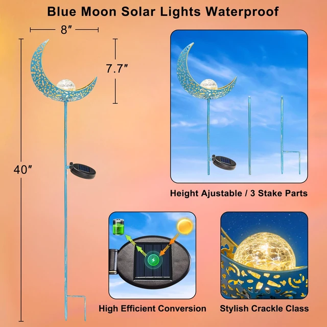 Alt view image 7 of 7 - Homeimpro Moon Solar Garden Lights Outdoor Stakes, Waterproof Crackle Glass Metal Yard Lights for Lawn, Patio Accessories, Backyard Decor, Birthday Gifts for Mom