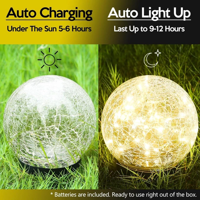 Alt view image 2 of 7 - Outdoor Waterproof IP65 Solar Globe Lights, Led Solar Light Balls for Lawn Garden Patio Table Art Decoration, Yard Landscape Illuminated Cracked Glass Sphere Gazing Ball Lights, Round Ornaments Orbs