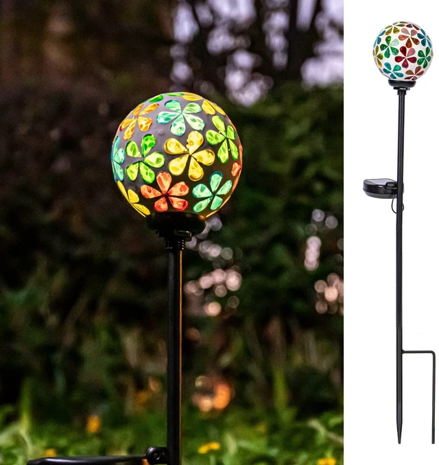Main image of VCUTEKA Decorative Solar Garden Lights, 3.5" Mosaic Globe Outdoor Stake | Mosaic Glass Globe Design, Solar LED Light, Waterproof Design, Auto On/Off and Metal Stake Design for Lawn and Patio