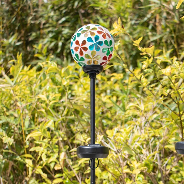 Alt view image 2 of 7 - VCUTEKA Decorative Solar Garden Lights, 3.5" Mosaic Globe Outdoor Stake | Mosaic Glass Globe Design, Solar LED Light, Waterproof Design, Auto On/Off and Metal Stake Design for Lawn and Patio