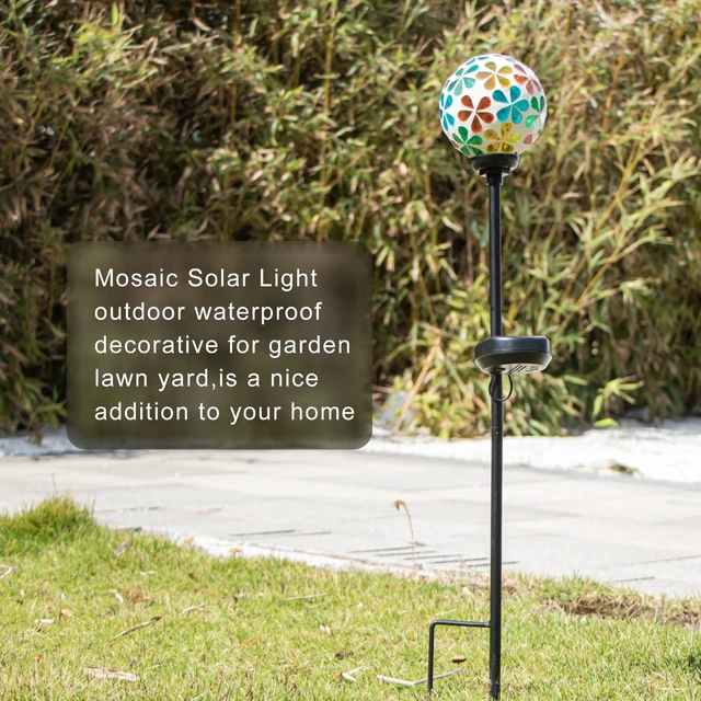 Alt view image 3 of 7 - VCUTEKA Decorative Solar Garden Lights, 3.5" Mosaic Globe Outdoor Stake | Mosaic Glass Globe Design, Solar LED Light, Waterproof Design, Auto On/Off and Metal Stake Design for Lawn and Patio
