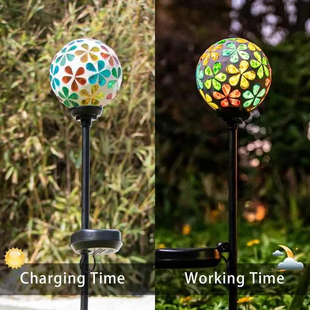 Alt view image 4 of 7 - VCUTEKA Decorative Solar Garden Lights, 3.5" Mosaic Globe Outdoor Stake | Mosaic Glass Globe Design, Solar LED Light, Waterproof Design, Auto On/Off and Metal Stake Design for Lawn and Patio