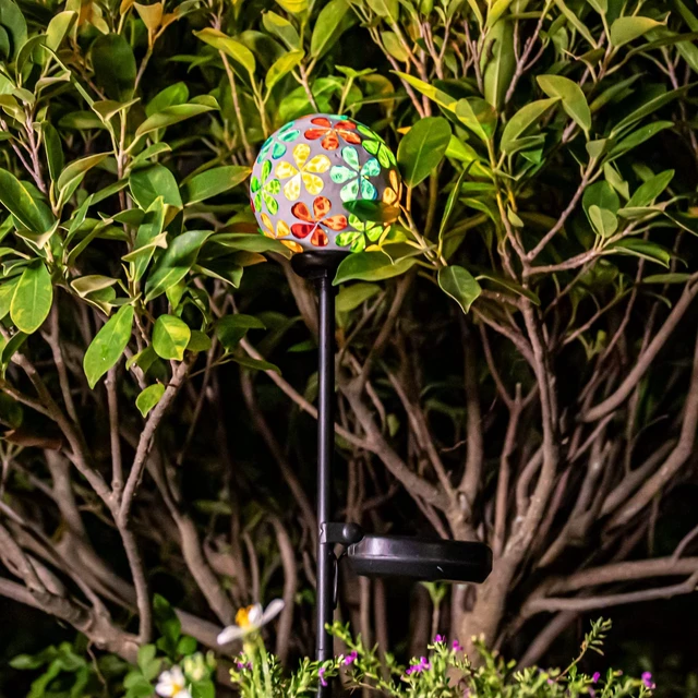 Alt view image 7 of 7 - VCUTEKA Decorative Solar Garden Lights, 3.5" Mosaic Globe Outdoor Stake | Mosaic Glass Globe Design, Solar LED Light, Waterproof Design, Auto On/Off and Metal Stake Design for Lawn and Patio