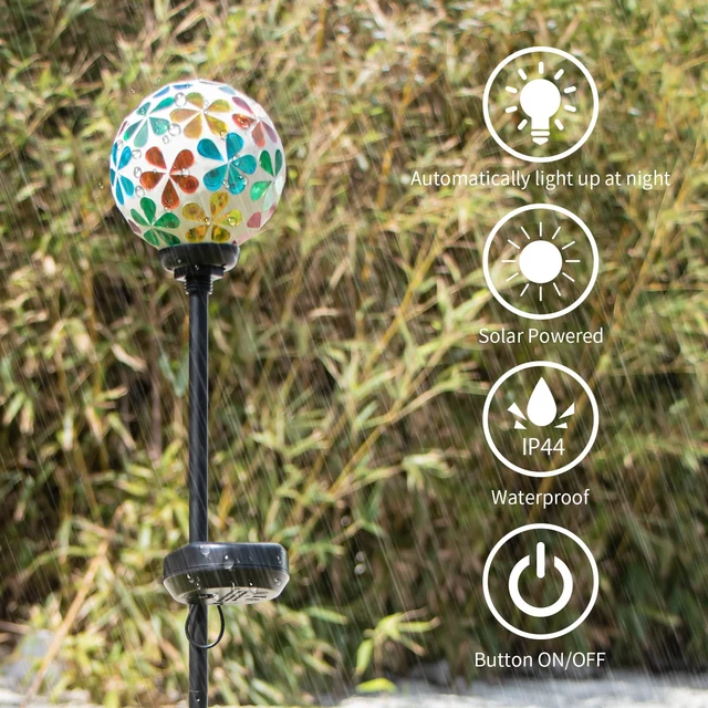 Alt view image 6 of 7 - VCUTEKA Decorative Solar Garden Lights, 3.5" Mosaic Globe Outdoor Stake | Mosaic Glass Globe Design, Solar LED Light, Waterproof Design, Auto On/Off and Metal Stake Design for Lawn and Patio