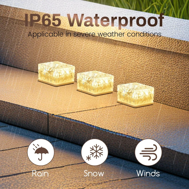 Alt view image 4 of 7 - Wokyo Solar Brick Lights Outdoor Waterproof LED Rock Lights Patio Brick Lights 4 Packs for Patio, Yard, Walkway, Pathway Decor 4x4 inch (Large - Warm White)