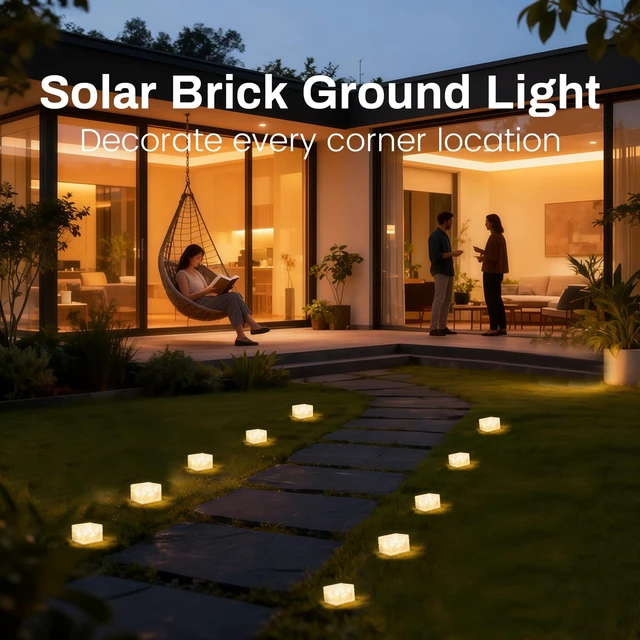 Alt view image 5 of 7 - Wokyo Solar Brick Lights Outdoor Waterproof LED Rock Lights Patio Brick Lights 4 Packs for Patio, Yard, Walkway, Pathway Decor 4x4 inch (Large - Warm White)