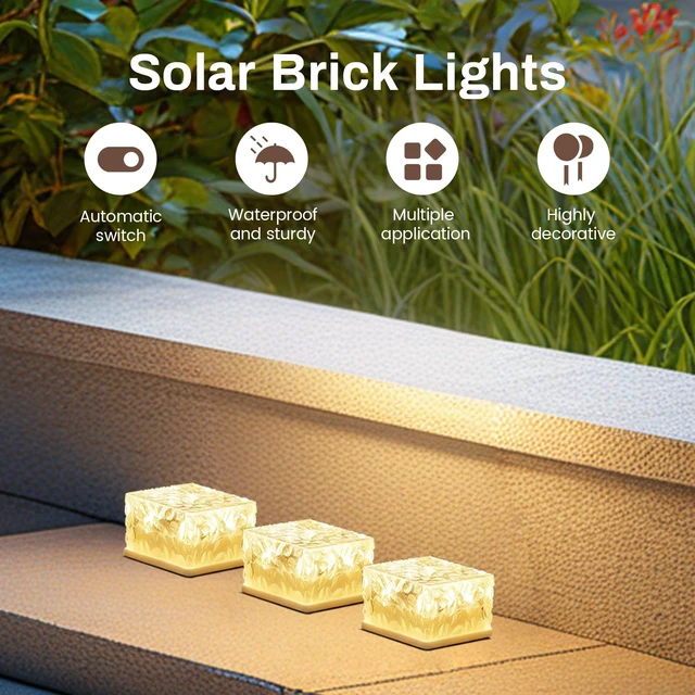 Alt view image 7 of 7 - Wokyo Solar Brick Lights Outdoor Waterproof LED Rock Lights Patio Brick Lights 4 Packs for Patio, Yard, Walkway, Pathway Decor 4x4 inch (Large - Warm White)